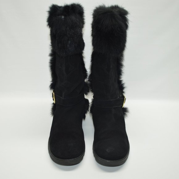 Coach Deeann Black Suede Signature Embossed Fur Boots Women's Size 7B - Picture 2 of 12
